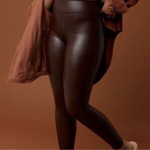 Aerie Brown Faux Hi Rise Leather Leggings